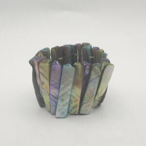 Pastel Dyed Shell Stretch Bracelet Iridescent Mother of Pearl Statement Wide